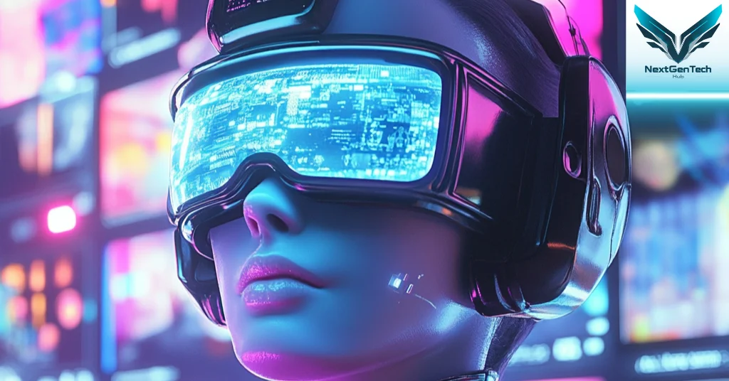 Futuristic digital platform interface showcasing an advanced AI data visualization dashboard