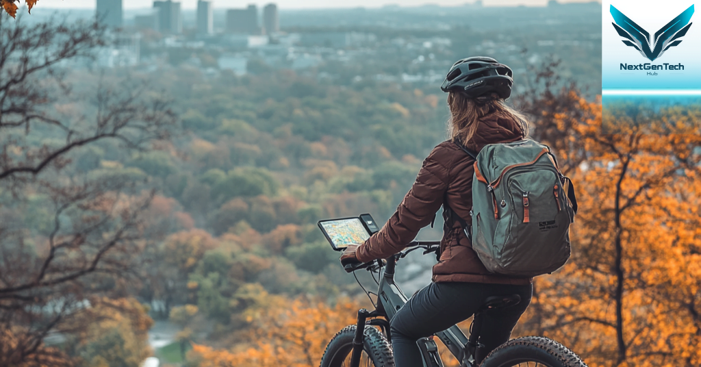 Professional Commuter on E-Bike in Urban Bike Lane