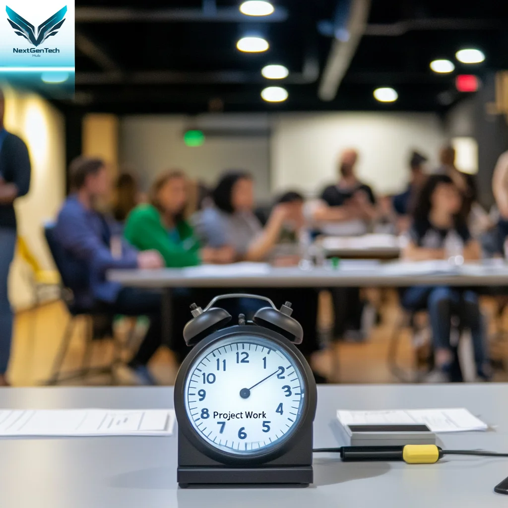 title="Workshop Session with AR Tools and Digital Timer" Digital timer used in a workshop focused on augmented reality tools, highlighting time management during interactive learning sessions